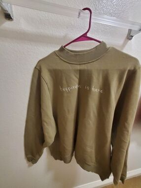 Happiness Is Here Olive Green Kristin Made Crewneck Sweater
